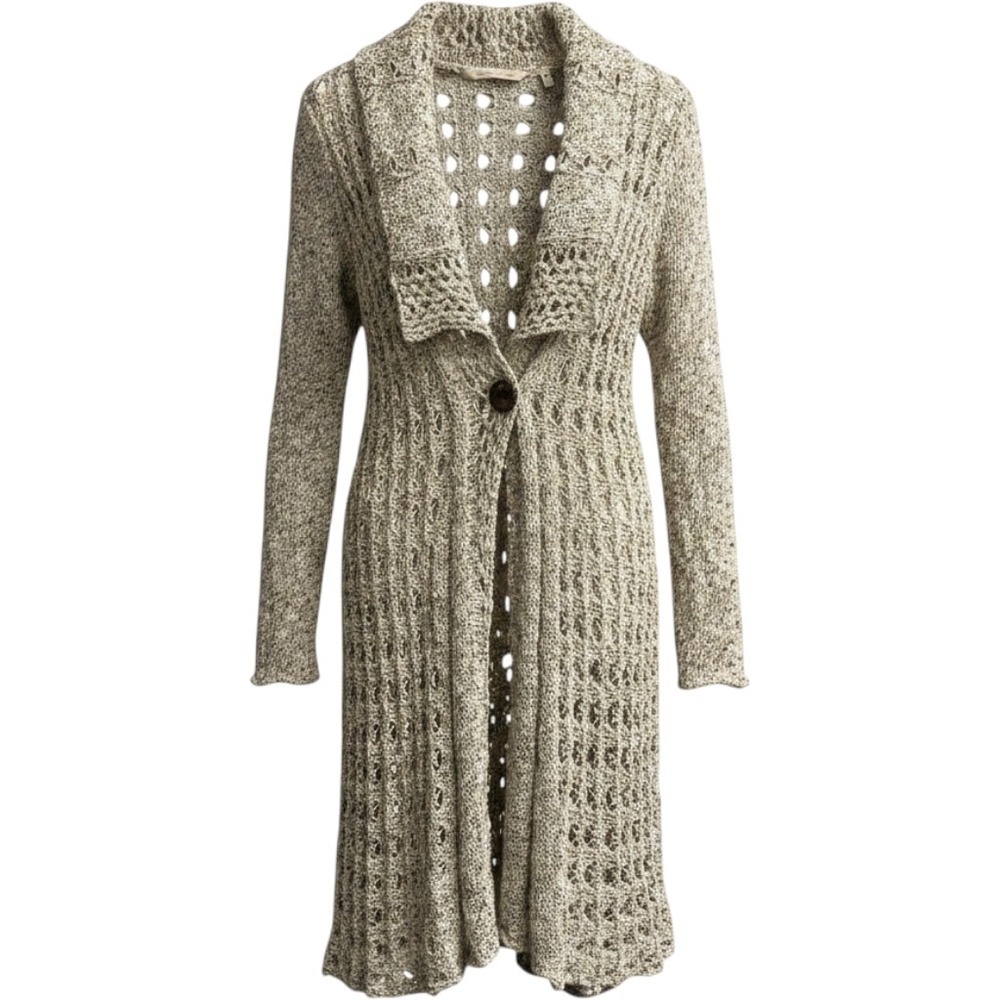 Soft Surroundings Cardigan Women XS Ivory Open Knit One‎ Button Long Boho Hippie